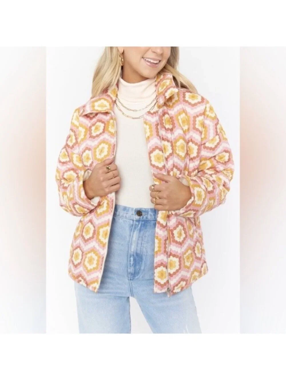 Show Me Your Mumu Powder Puffed Jacket Size Small Pink Multicolor Retro
